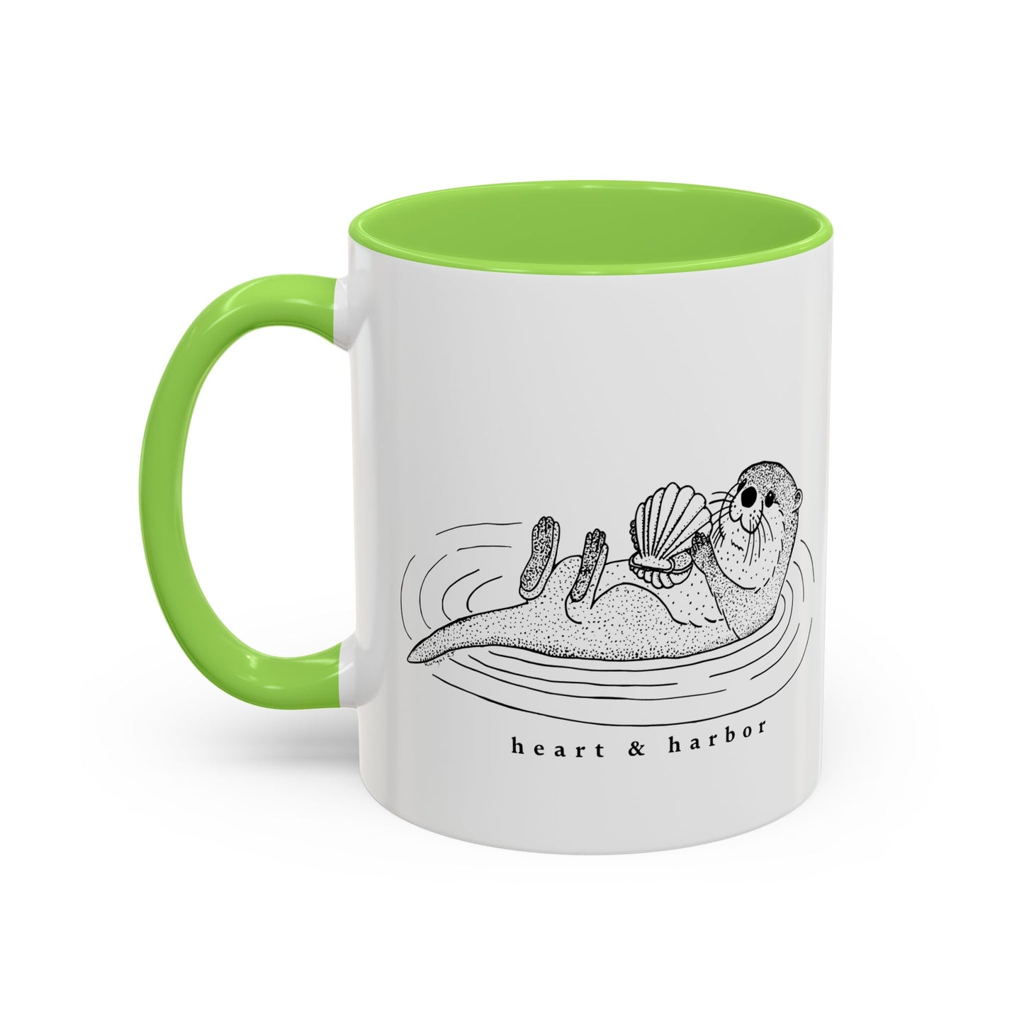 Sea Otter Accent Coffee Mug | Hand-Drawn Ocean Design | Heart & Harbor | Multiple Colors