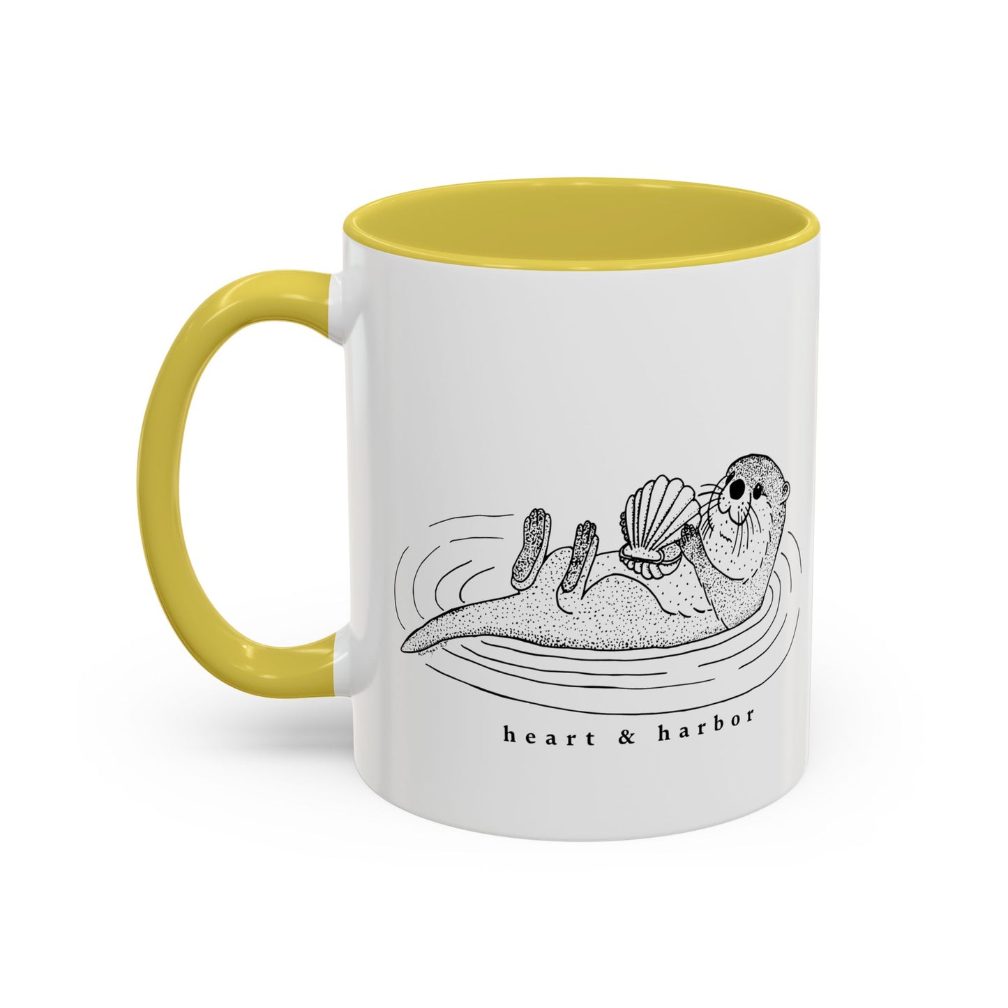 Sea Otter Accent Coffee Mug | Hand-Drawn Ocean Design | Heart & Harbor | Multiple Colors