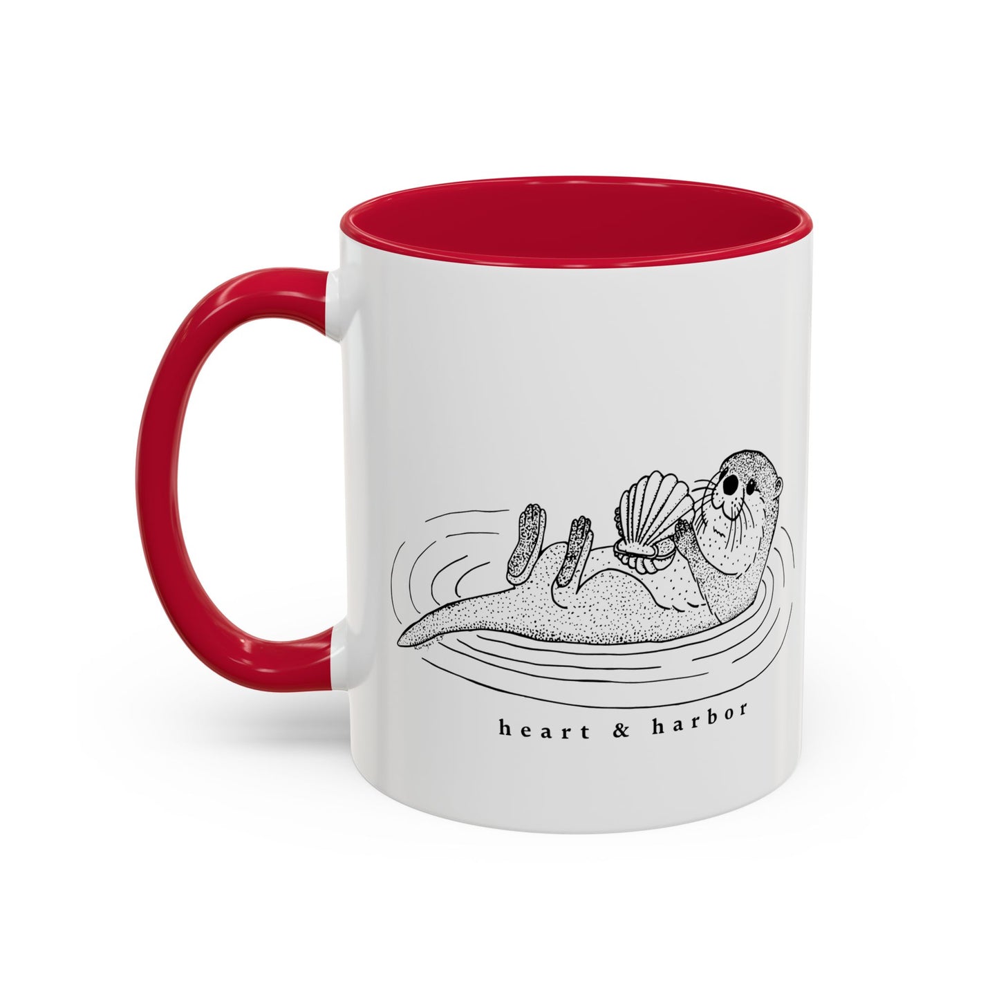Sea Otter Accent Coffee Mug | Hand-Drawn Ocean Design | Heart & Harbor | Multiple Colors
