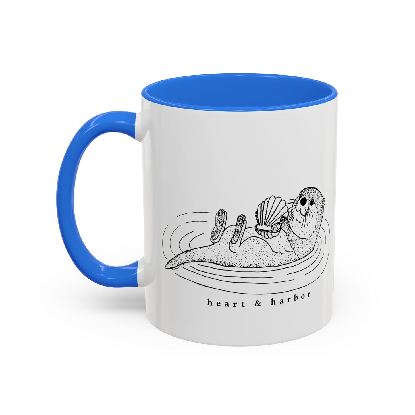 Sea Otter Accent Coffee Mug | Hand-Drawn Ocean Design | Heart & Harbor | Multiple Colors