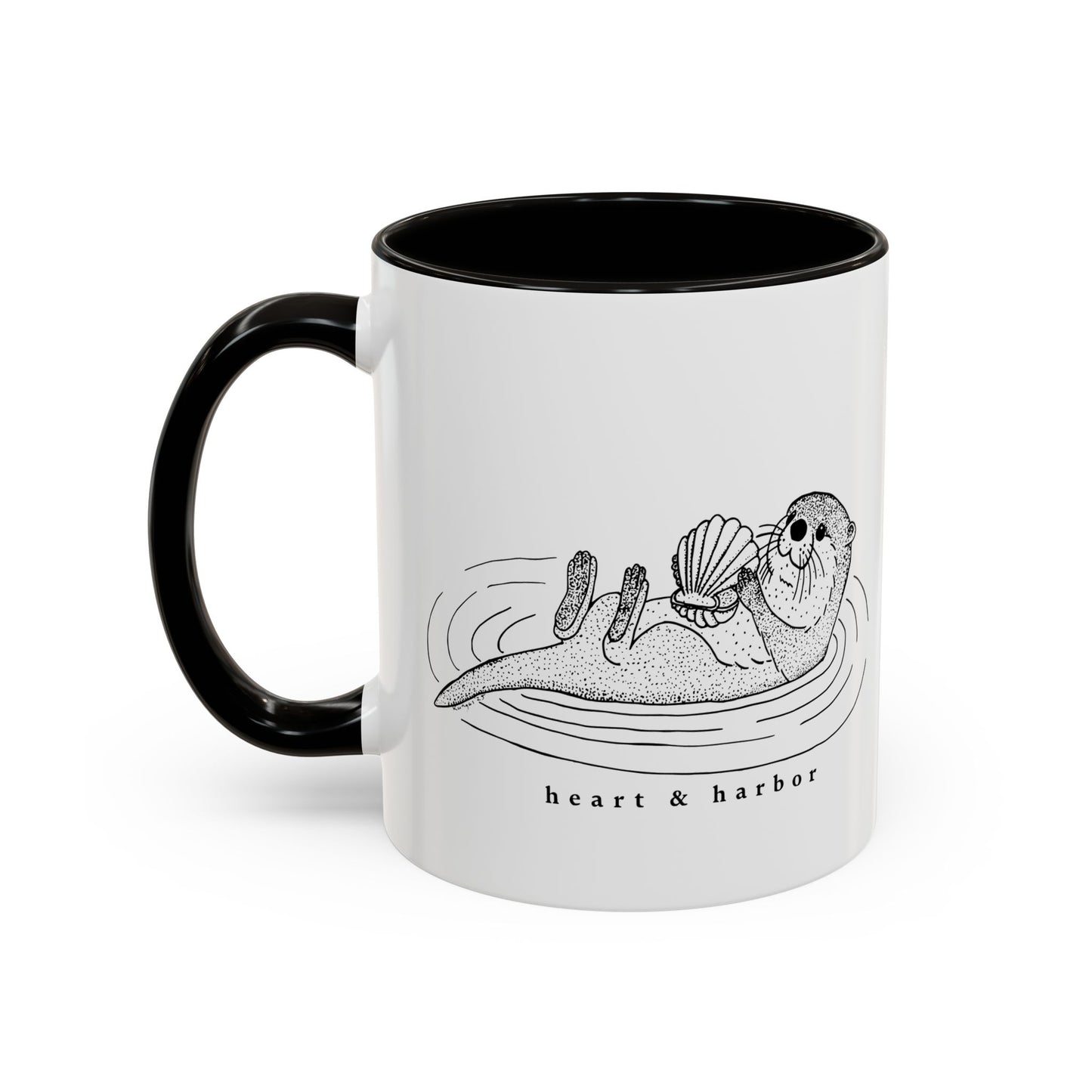 Sea Otter Accent Coffee Mug | Hand-Drawn Ocean Design | Heart & Harbor | Multiple Colors