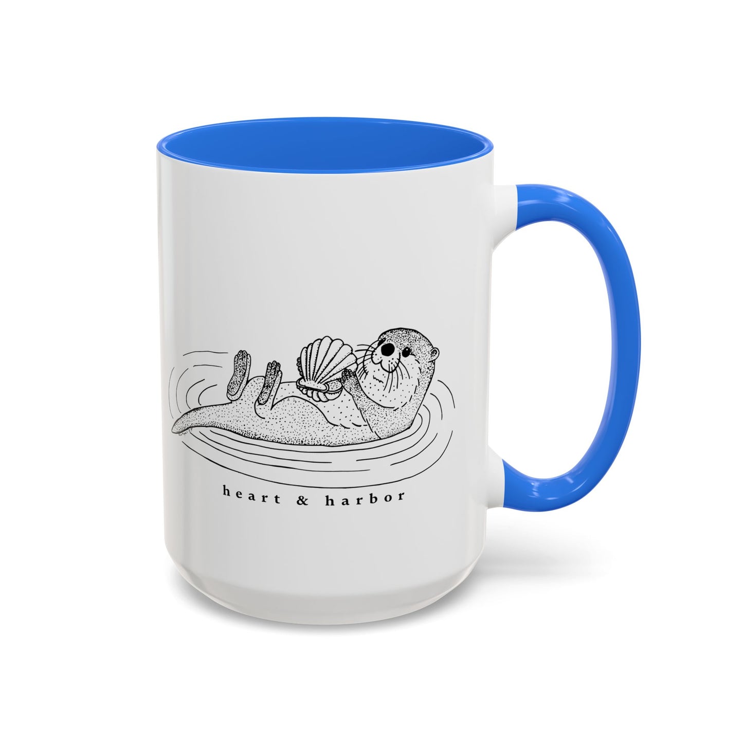 Sea Otter Accent Coffee Mug | Hand-Drawn Ocean Design | Heart & Harbor | Multiple Colors