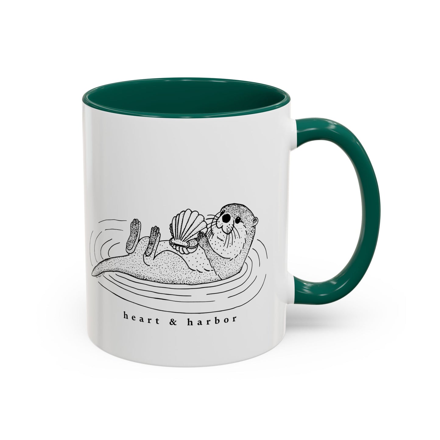 Sea Otter Accent Coffee Mug | Hand-Drawn Ocean Design | Heart & Harbor | Multiple Colors