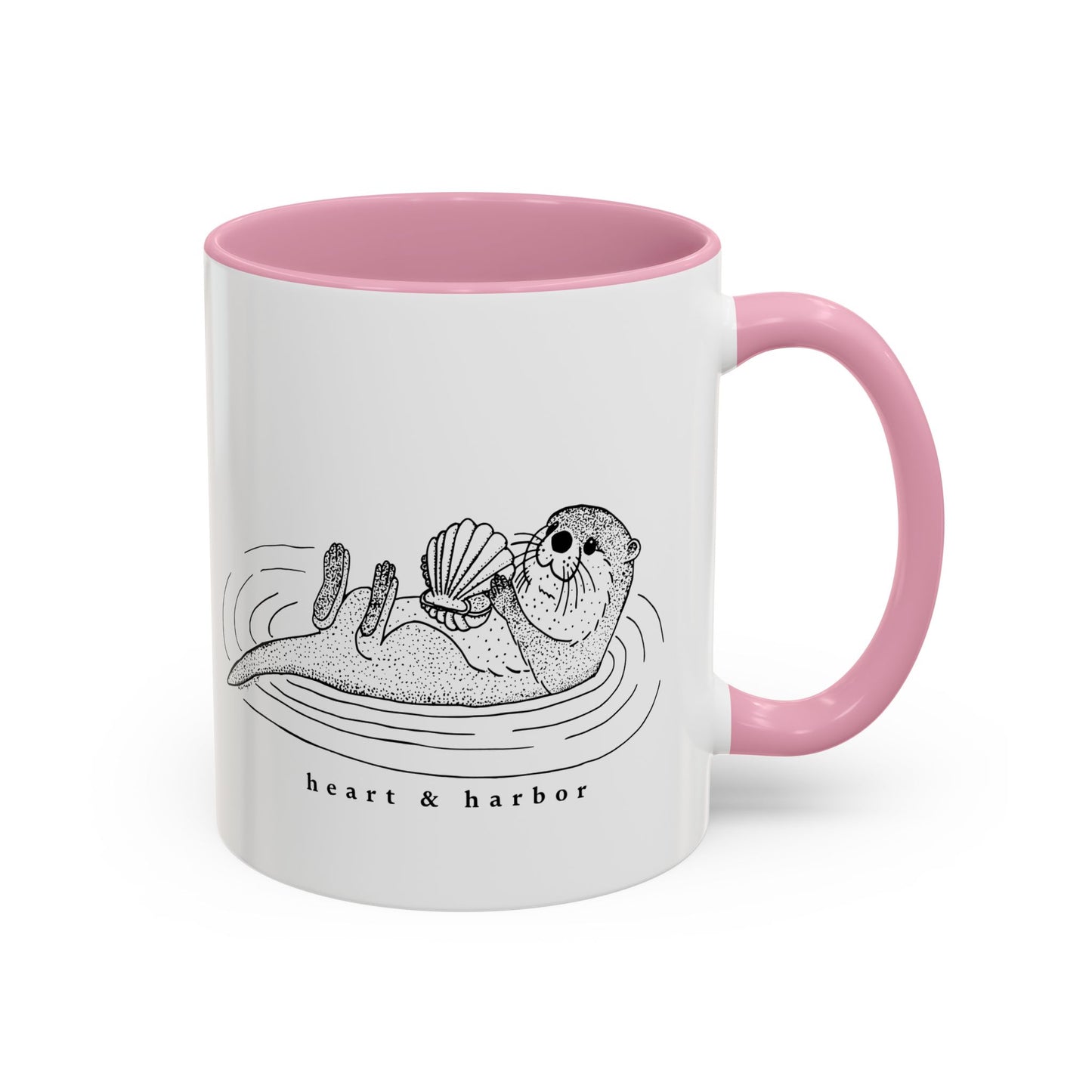 Sea Otter Accent Coffee Mug | Hand-Drawn Ocean Design | Heart & Harbor | Multiple Colors