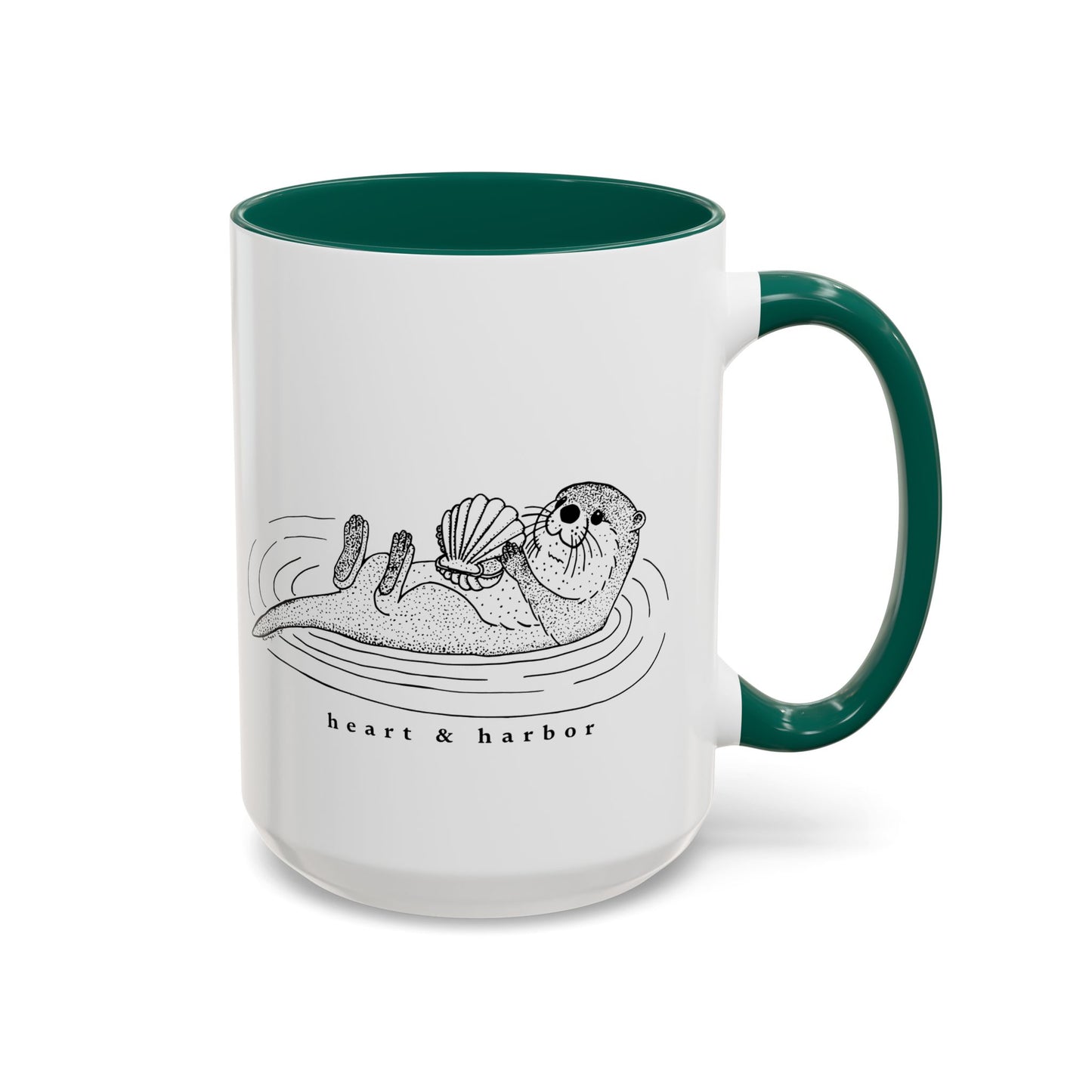 Sea Otter Accent Coffee Mug | Hand-Drawn Ocean Design | Heart & Harbor | Multiple Colors