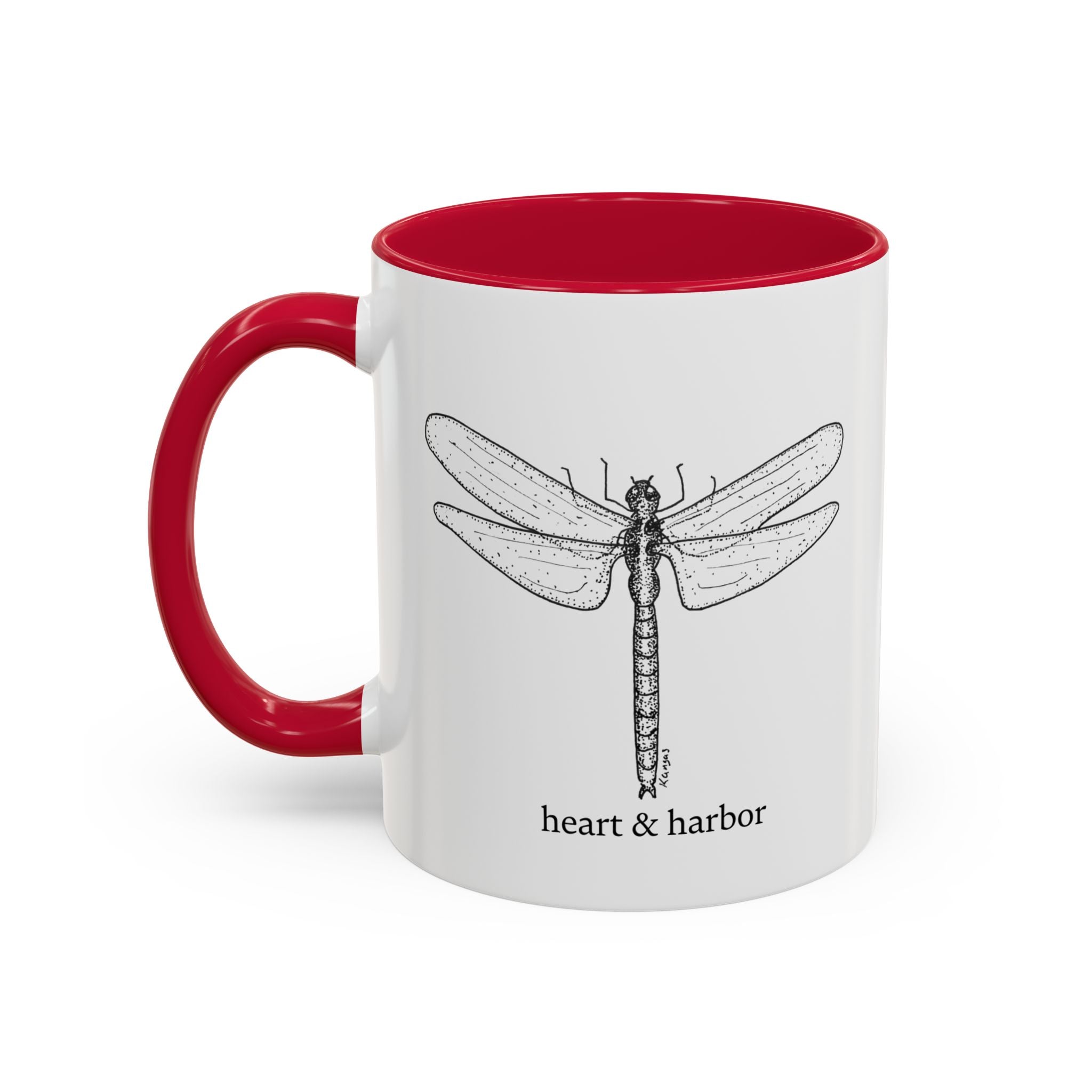 Dragonfly Accent Coffee Mug | Hand-Drawn Ocean Design | Heart & Harbor | Multiple Colors