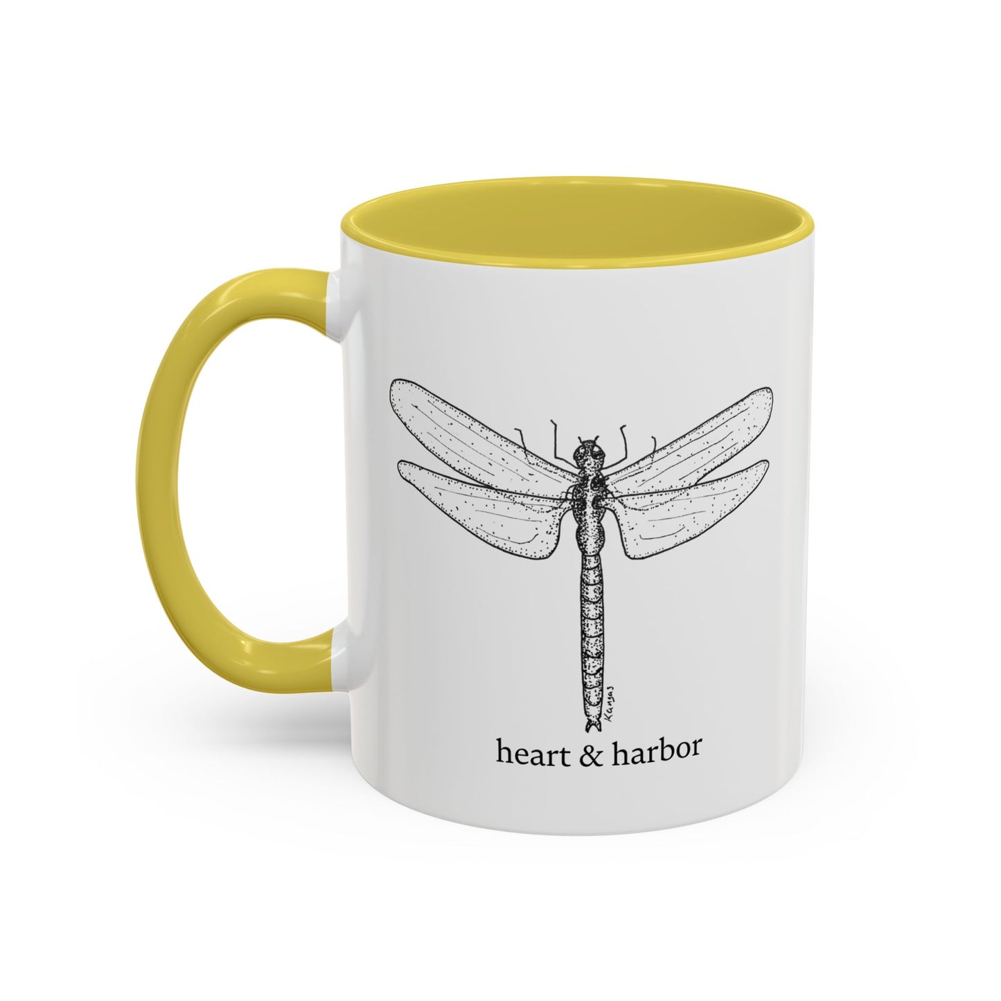 Dragonfly Accent Coffee Mug | Hand-Drawn Ocean Design | Heart & Harbor | Multiple Colors