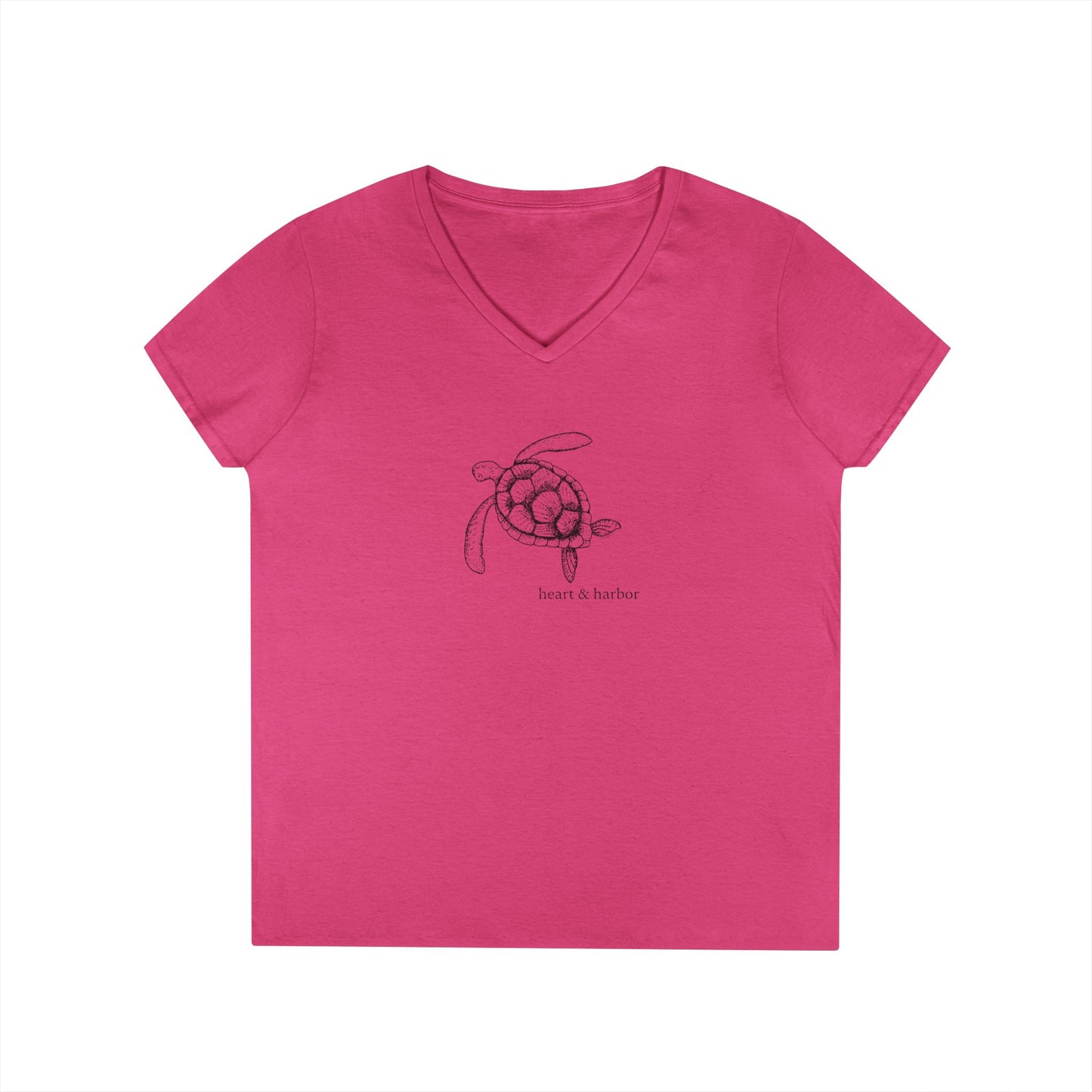 Pink t-shirt with a hand-drawn sea turtle by heart & harbor