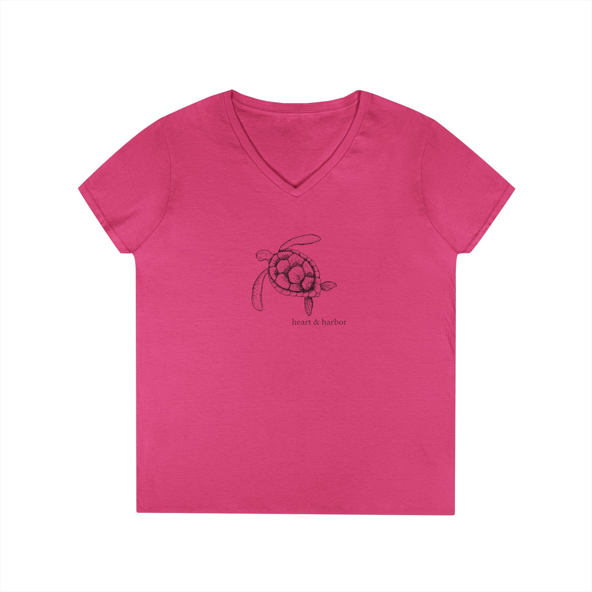 Pink t-shirt with a hand-drawn sea turtle by heart & harbor