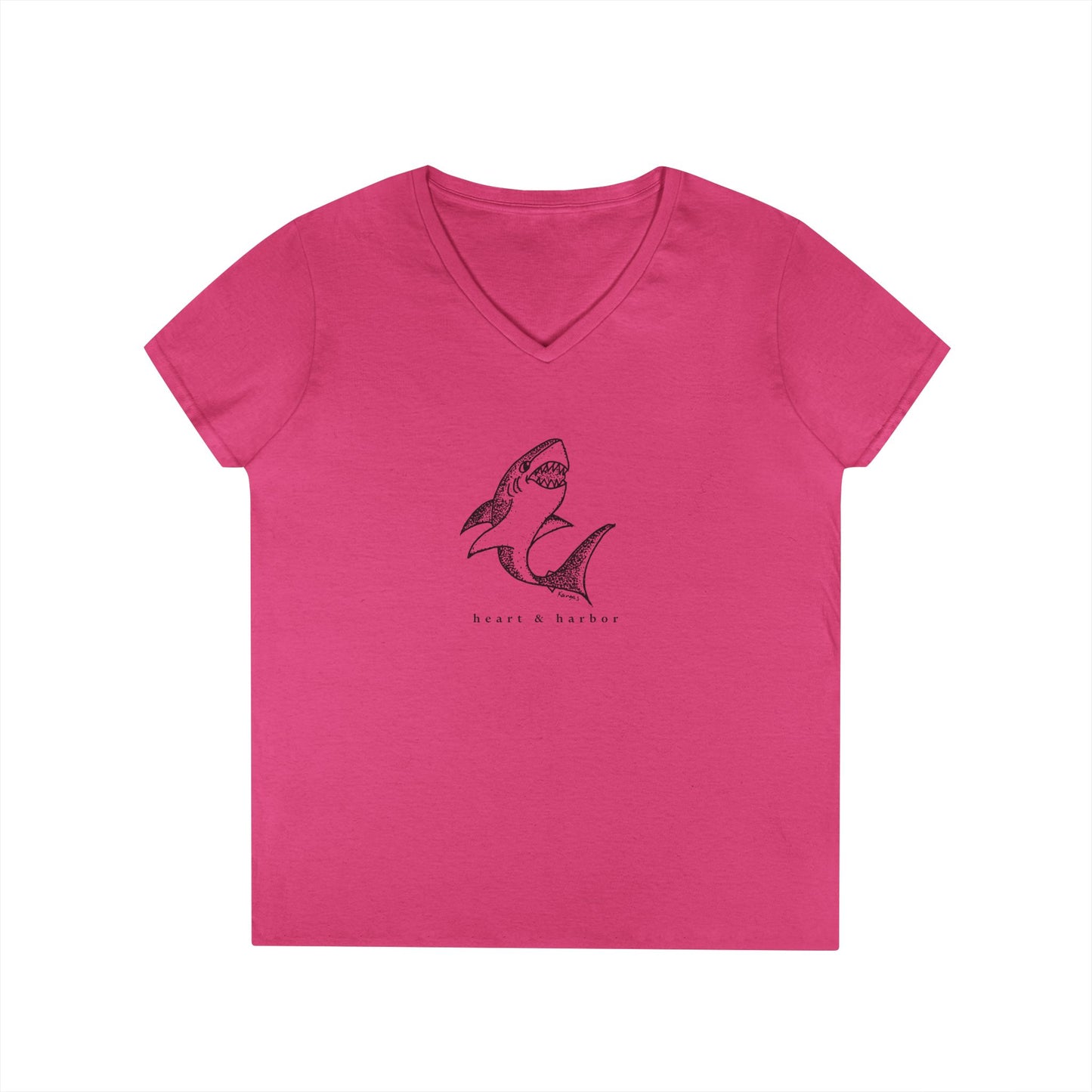 Shark | Hand-Drawn | Ladies V-Neck T-Shirt | Multiple Colors