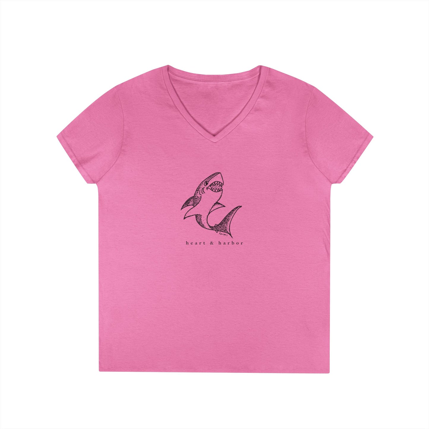 Shark | Hand-Drawn | Ladies V-Neck T-Shirt | Multiple Colors