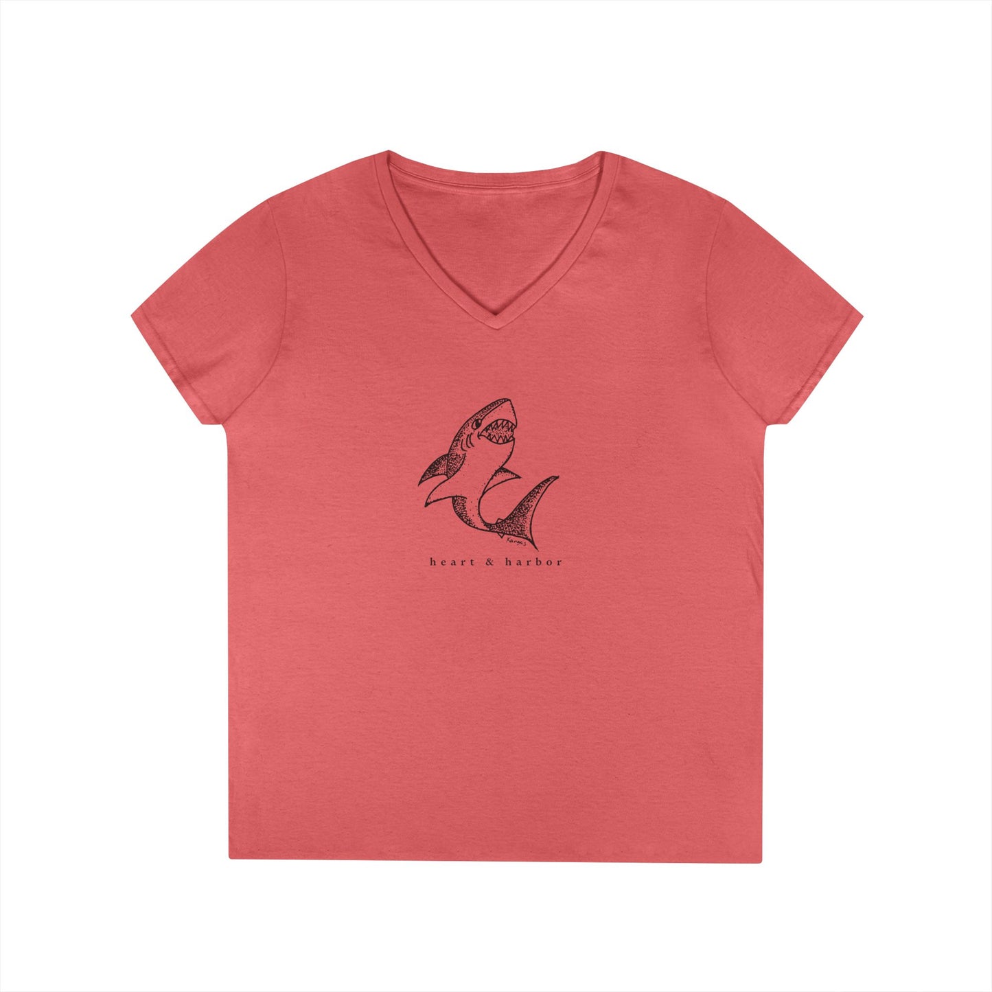 Shark | Hand-Drawn | Ladies V-Neck T-Shirt | Multiple Colors