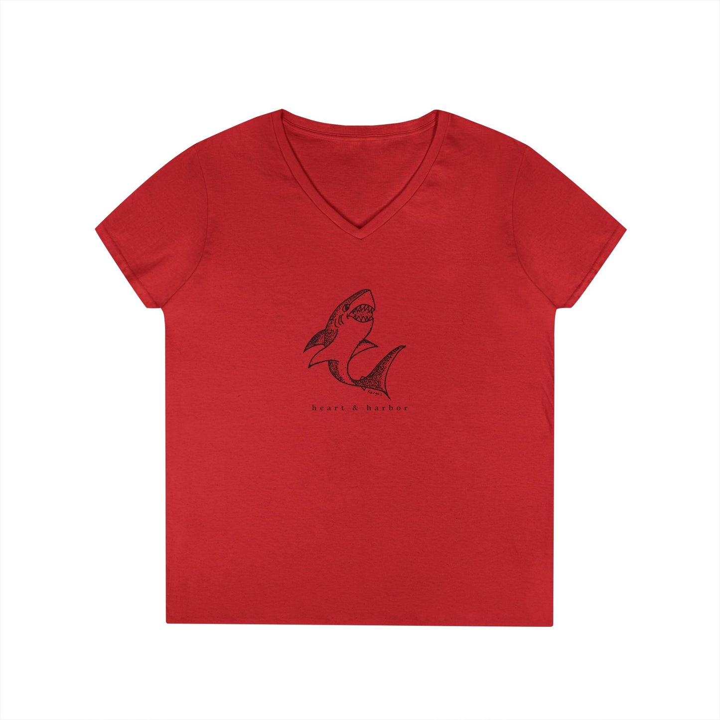 Shark | Hand-Drawn | Ladies V-Neck T-Shirt | Multiple Colors