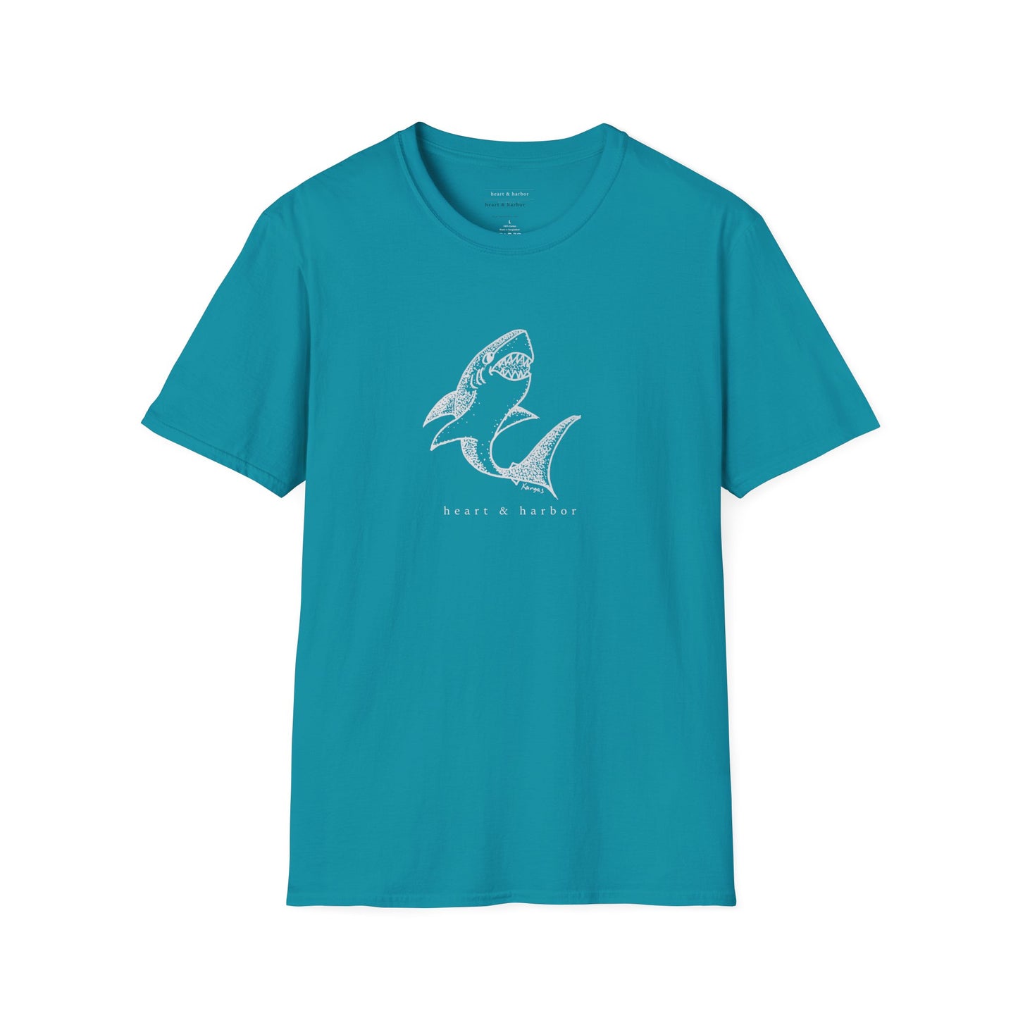 Shark Graphic T-Shirt | White Ink | Unisex Hand-Drawn | Heart & Harbor | Multiple Colors