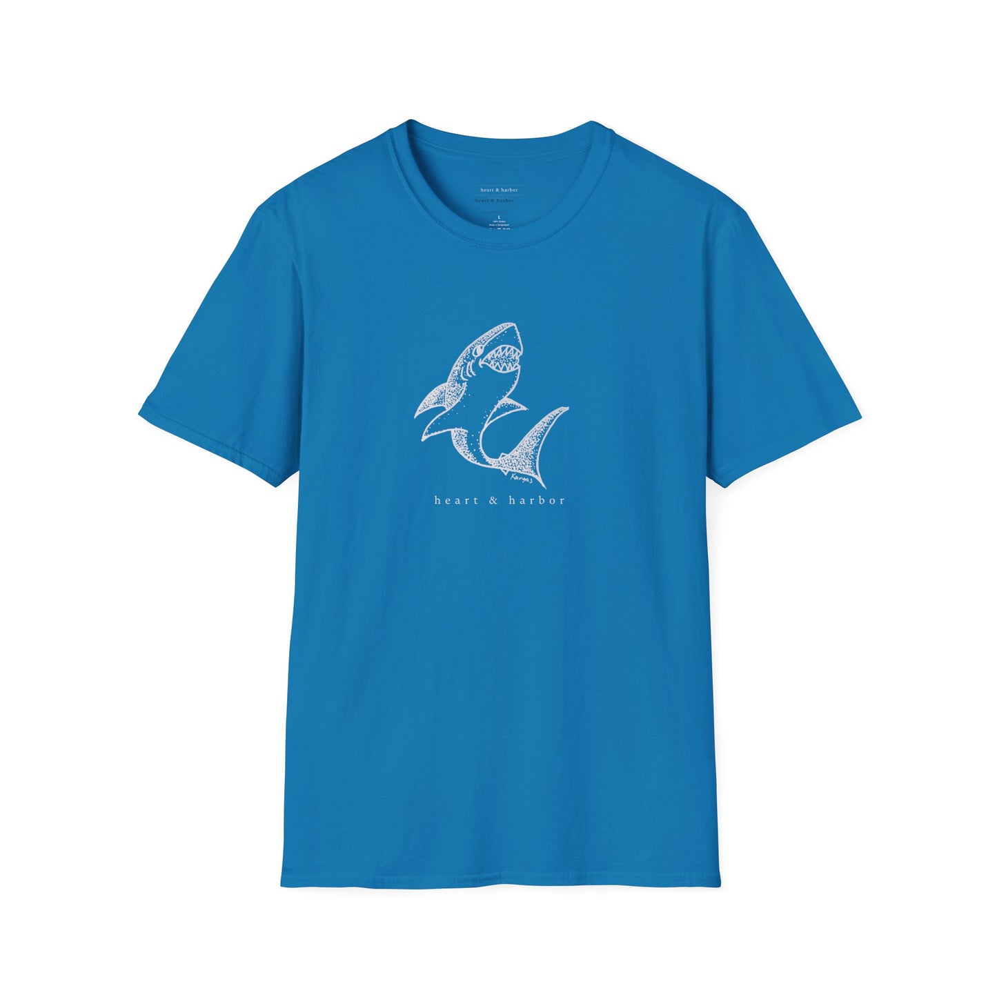Shark Graphic T-Shirt | White Ink | Unisex Hand-Drawn | Heart & Harbor | Multiple Colors