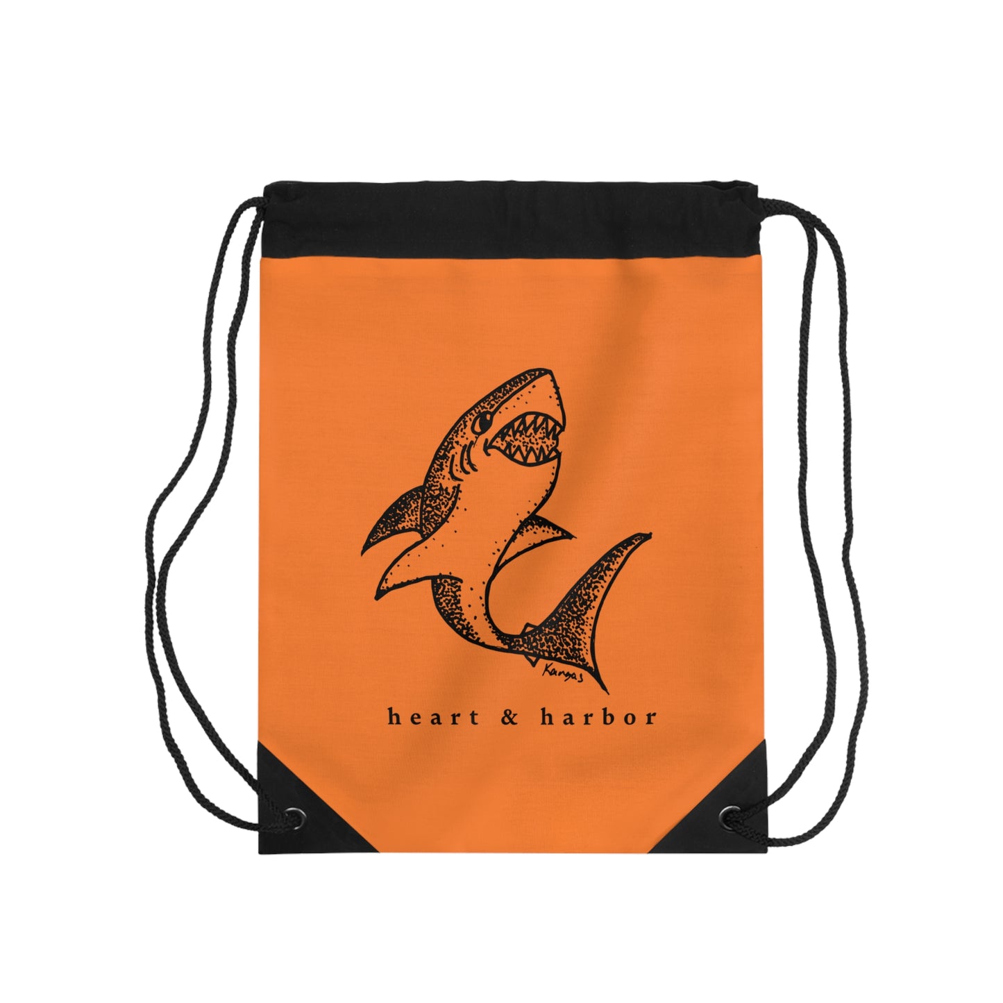 Shark | Hand Drawn | Drawstring Bag | Heart & Harbor | Orange