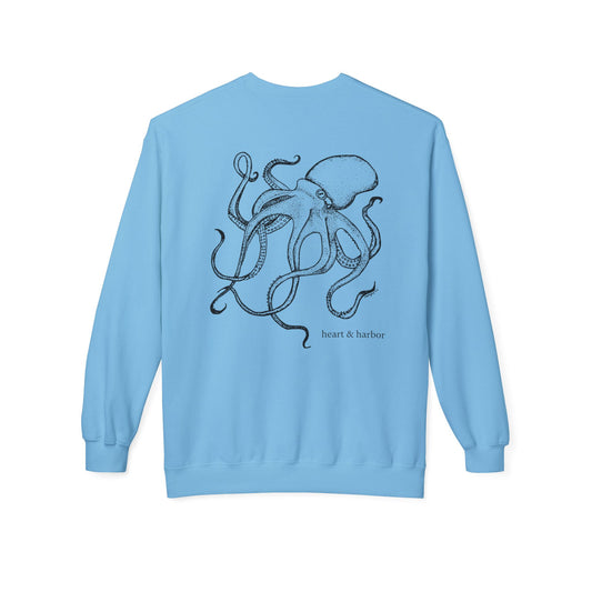 Octopus Crewneck Back Design Sweatshirt |  Unisex | Hand-Drawn| Heart & Harbor | Multiple colors