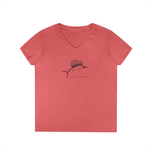 Sailfish | Ladies V-Neck T-Shirt | Hand-Drawn | Multiple Colors