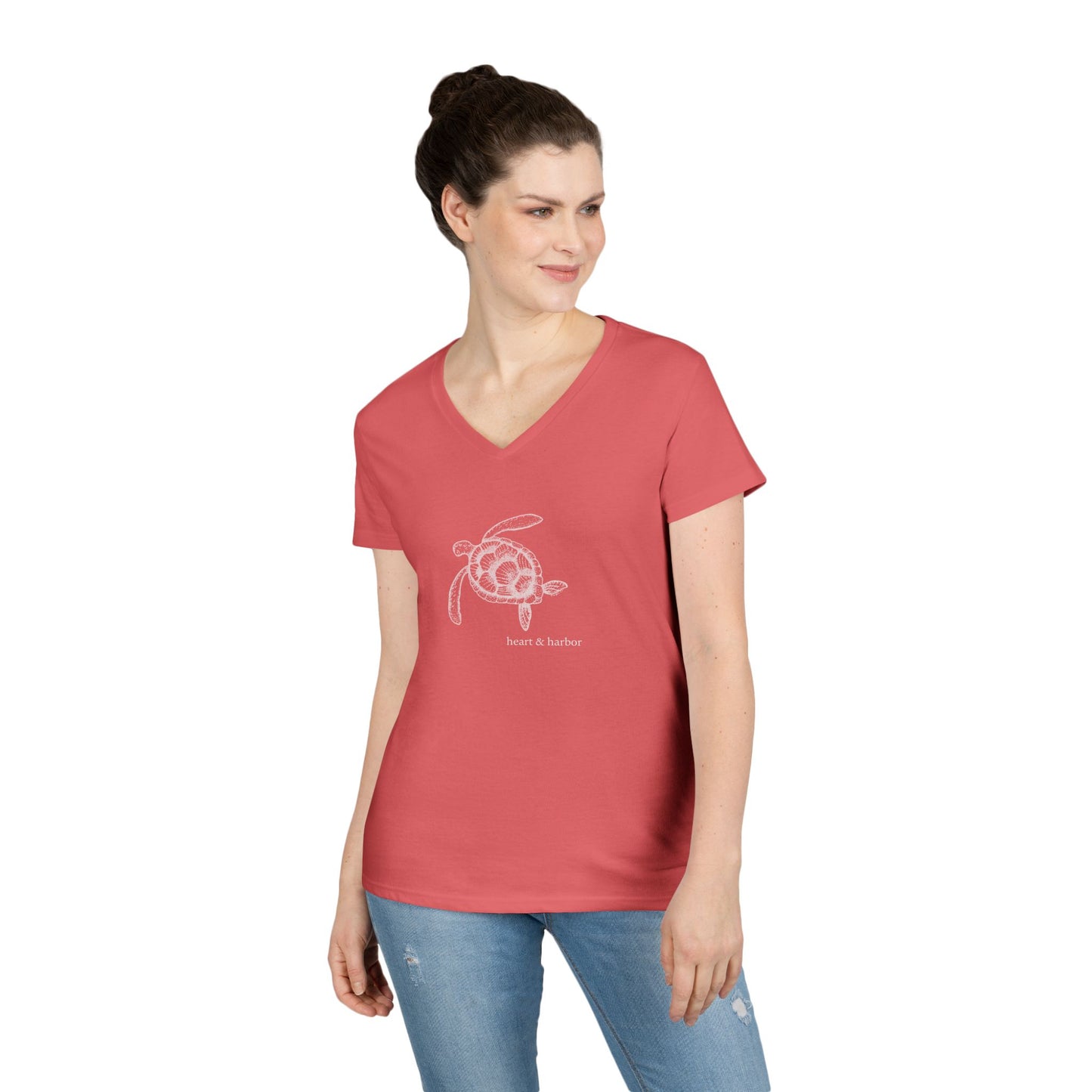 Sea Turtle Ladies V-Neck T-Shirt - White Ink