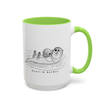 Sea Otter Accent Coffee Mug | Hand-Drawn Ocean Design | Heart & Harbor | Multiple Colors