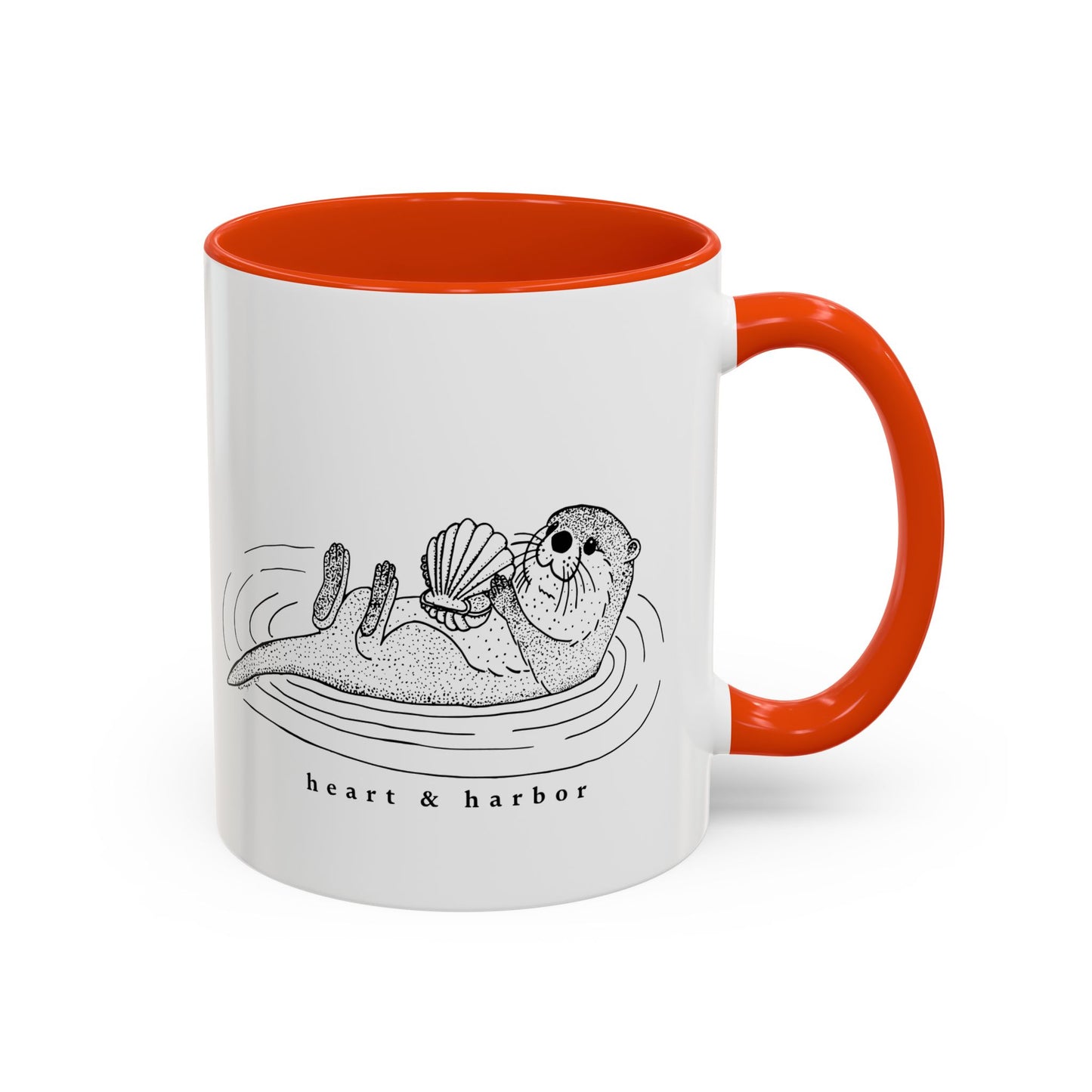 Sea Otter Accent Coffee Mug | Hand-Drawn Ocean Design | Heart & Harbor | Multiple Colors