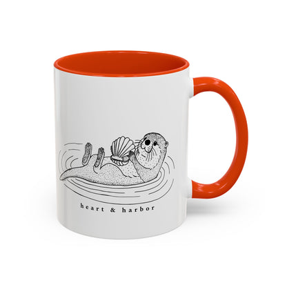Sea Otter Accent Coffee Mug | Hand-Drawn Ocean Design | Heart & Harbor | Multiple Colors