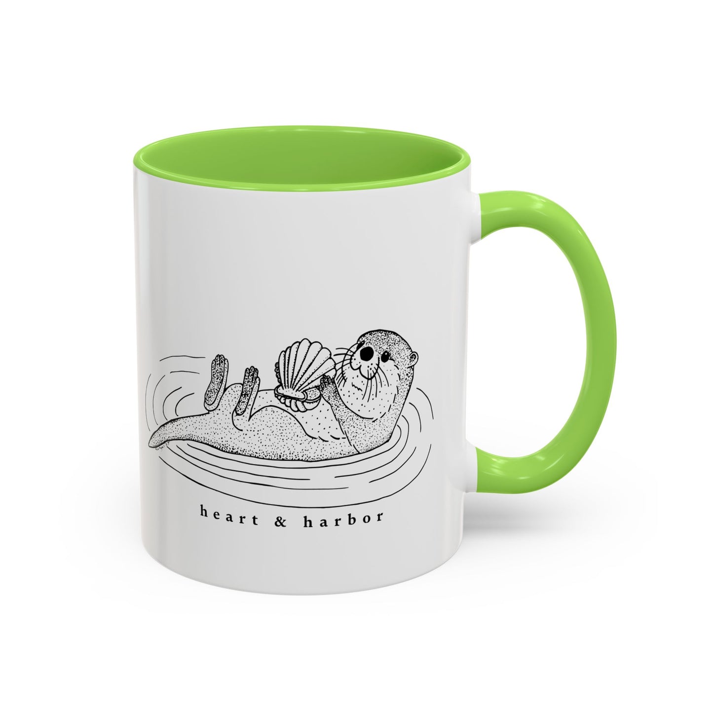 Sea Otter Accent Coffee Mug | Hand-Drawn Ocean Design | Heart & Harbor | Multiple Colors