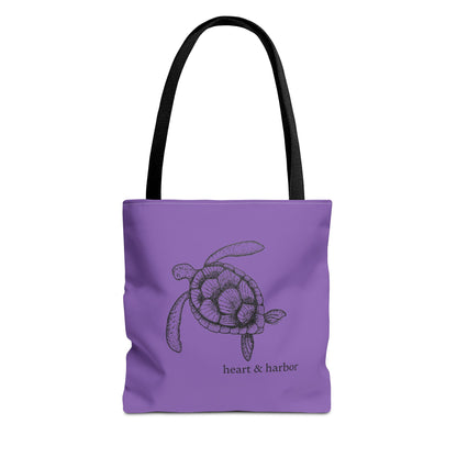 Purple Tote Bag with Hand Drawn Turtle Design