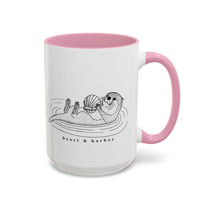 Sea Otter Accent Coffee Mug | Hand-Drawn Ocean Design | Heart & Harbor | Multiple Colors