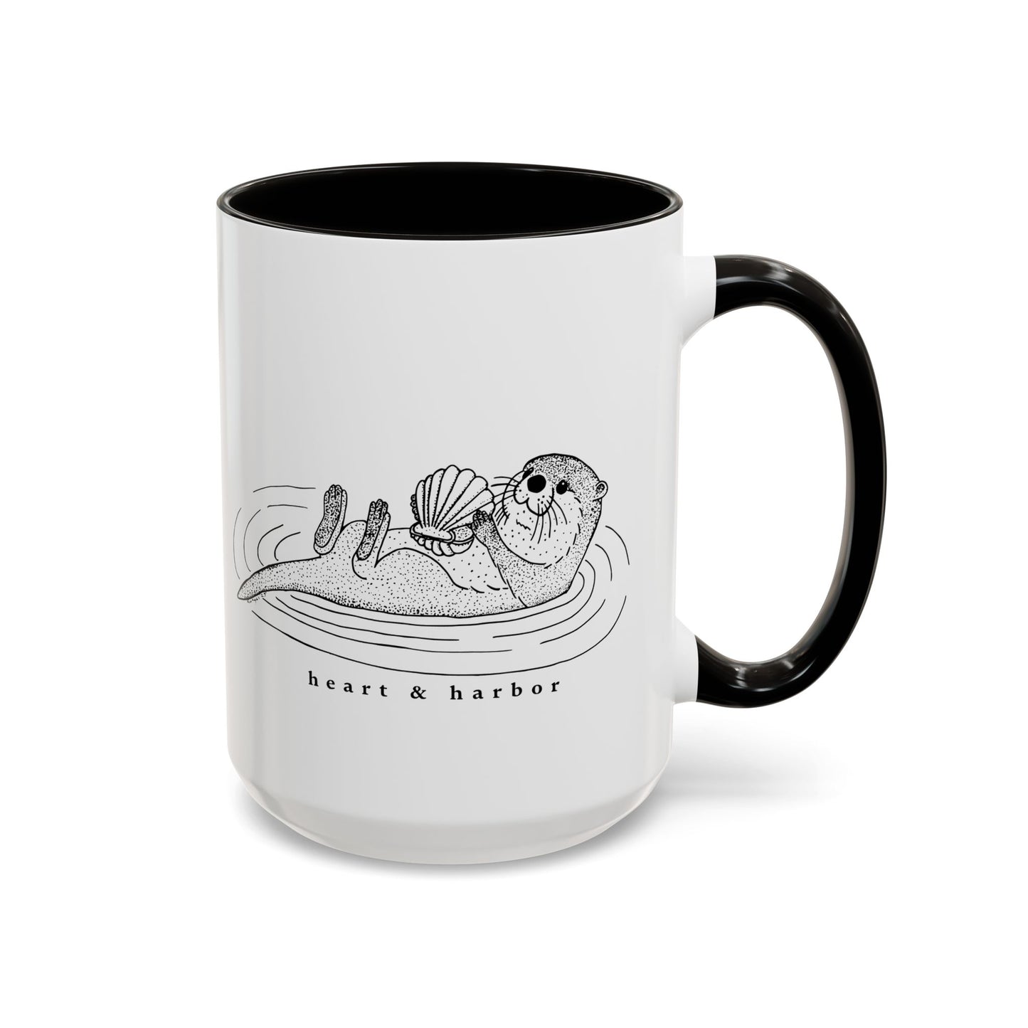 Sea Otter Accent Coffee Mug | Hand-Drawn Ocean Design | Heart & Harbor | Multiple Colors