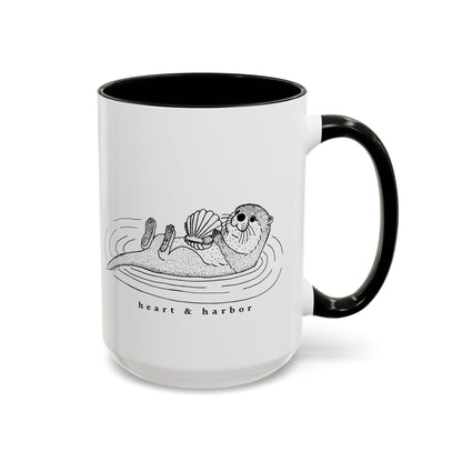 Sea Otter Accent Coffee Mug | Hand-Drawn Ocean Design | Heart & Harbor | Multiple Colors