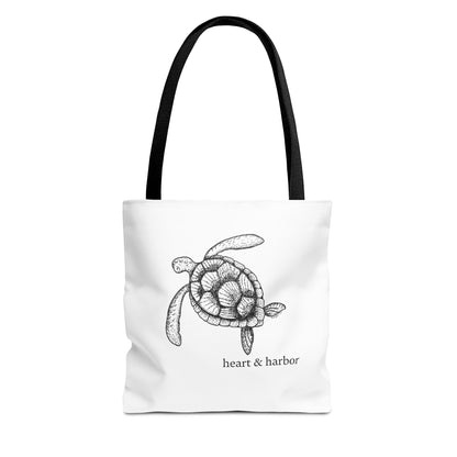 White Tote Bag with Hand Drawn Turtle Design