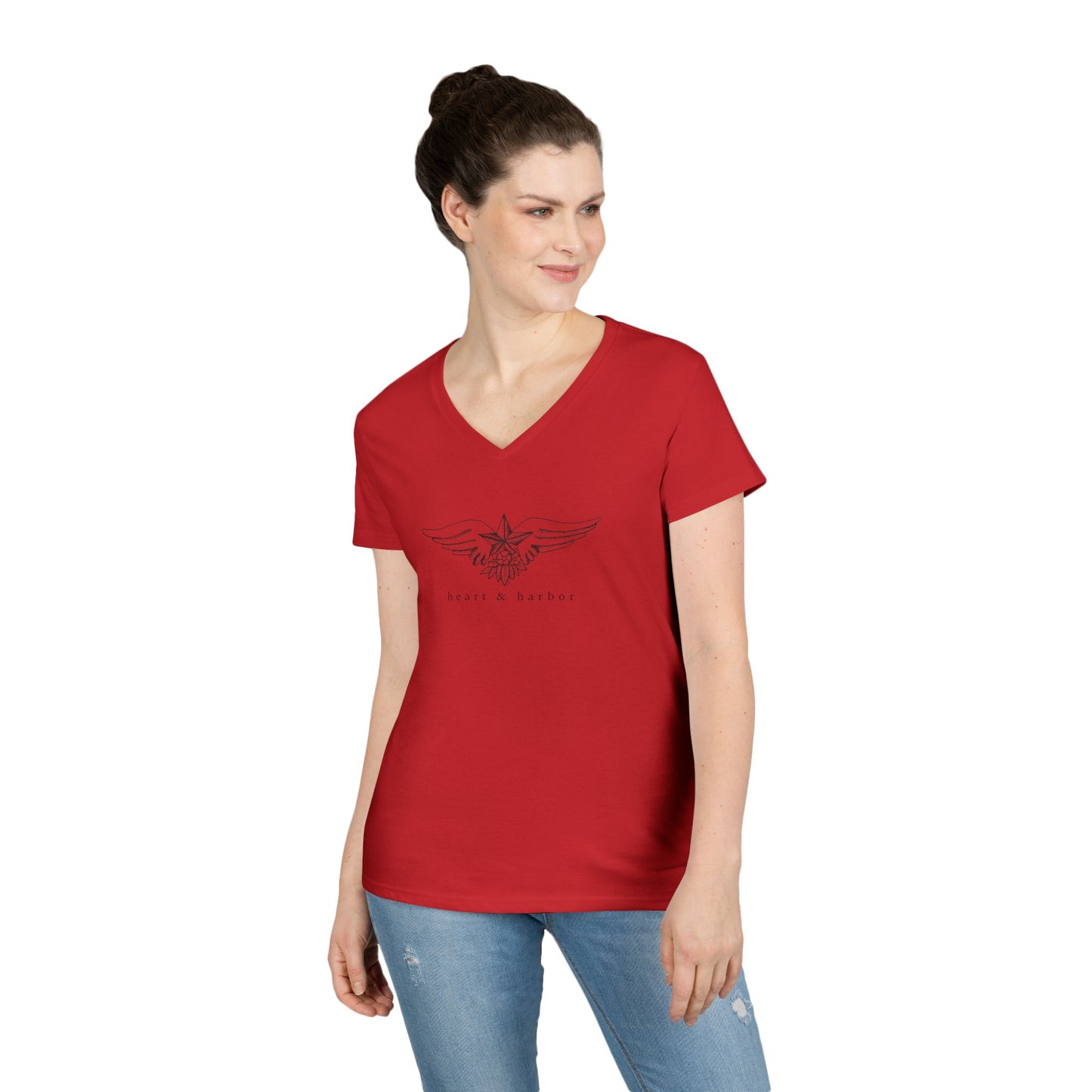 Ladies V-Neck Nautical Star Wings T-Shirt