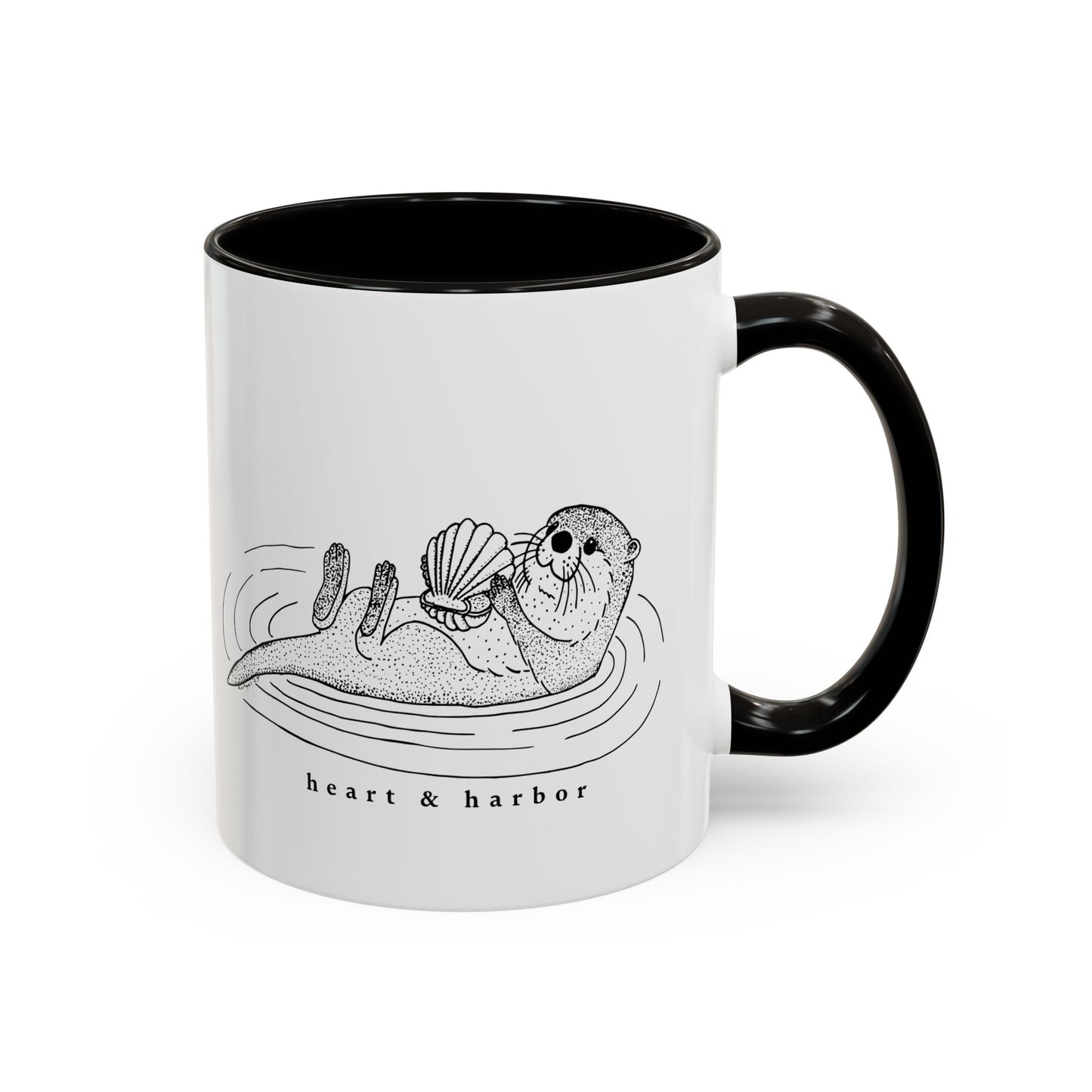 Sea Otter Accent Coffee Mug | Hand-Drawn Ocean Design | Heart & Harbor | Multiple Colors