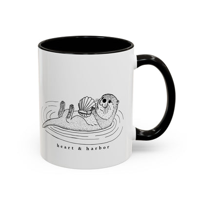 Sea Otter Accent Coffee Mug | Hand-Drawn Ocean Design | Heart & Harbor | Multiple Colors