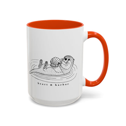 Sea Otter Accent Coffee Mug | Hand-Drawn Ocean Design | Heart & Harbor | Multiple Colors