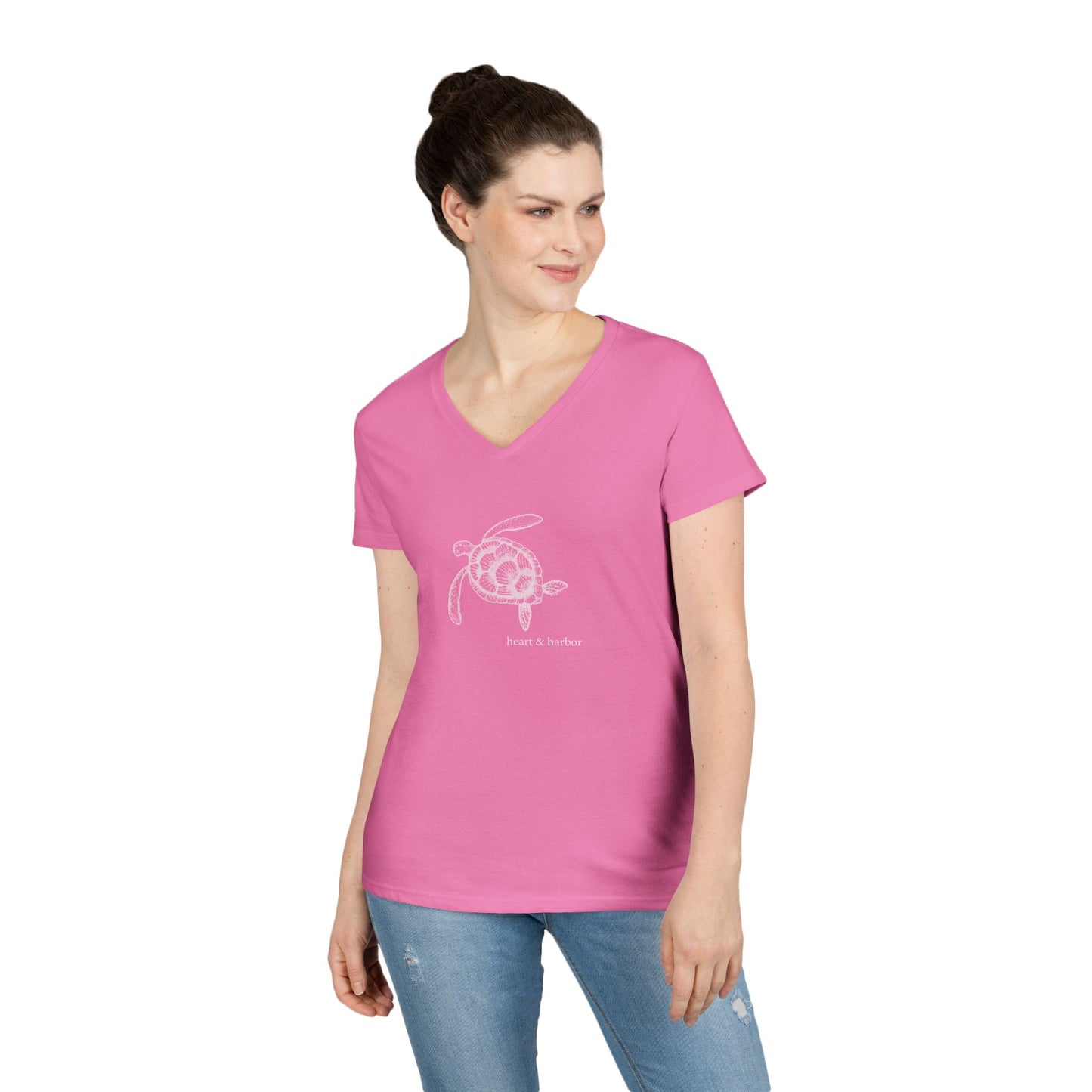 Sea Turtle Ladies V-Neck T-Shirt - White Ink