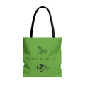 Green Chicken & Pig tote bag with black handles featuring original hand-drawn sailor tattoo artwork by Heart & Harbor
