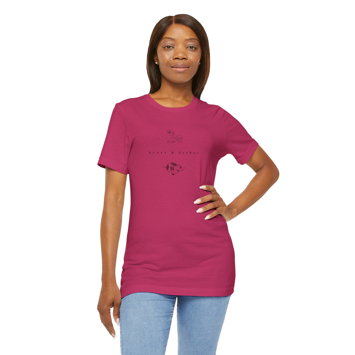 Berry unisex tee with original hand-drawn Chicken & Pig sailor tattoo artwork by Heart & Harbor
