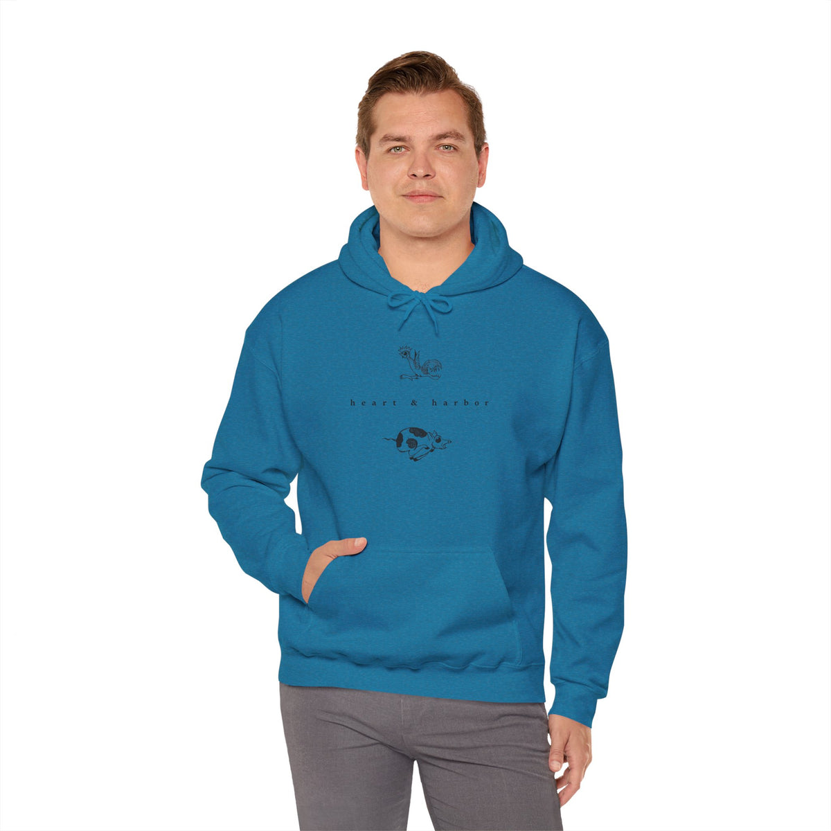 Sapphire unisex hoodie with original Chicken & Pig sailor tattoo design