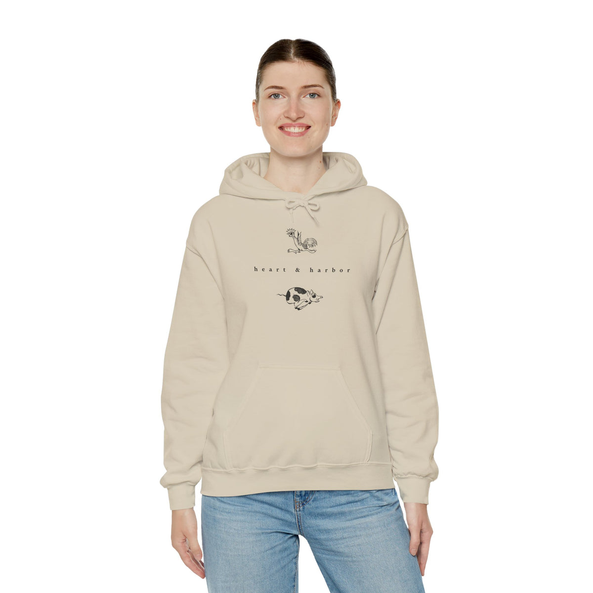 Sand unisex hoodie with original Chicken & Pig sailor tattoo design