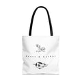 White Chicken & Pig tote bag with black handles featuring original hand-drawn sailor tattoo artwork by Heart & Harbor