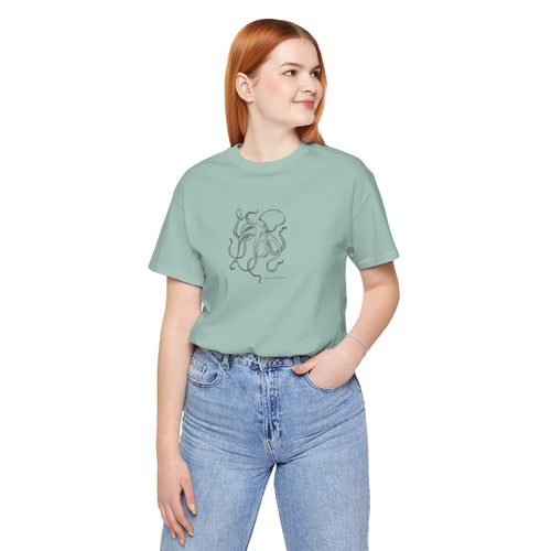 Dusty blue unisex tee with original octopus artwork by Heart & Harbor