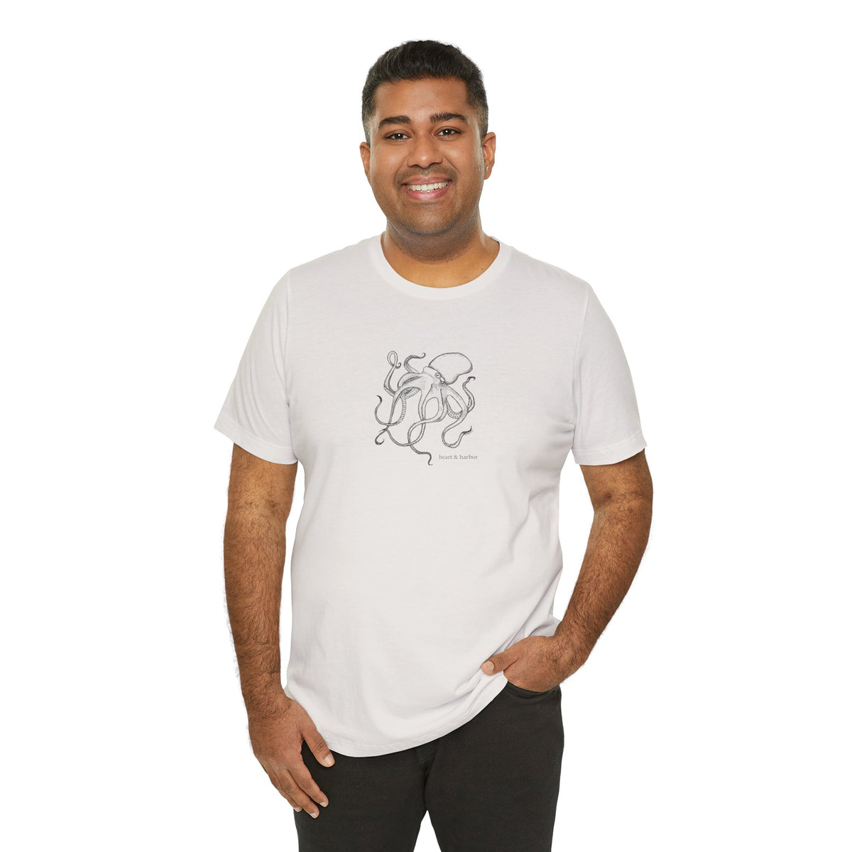 Vintage white unisex tee with original tattoo-inspired octopus design