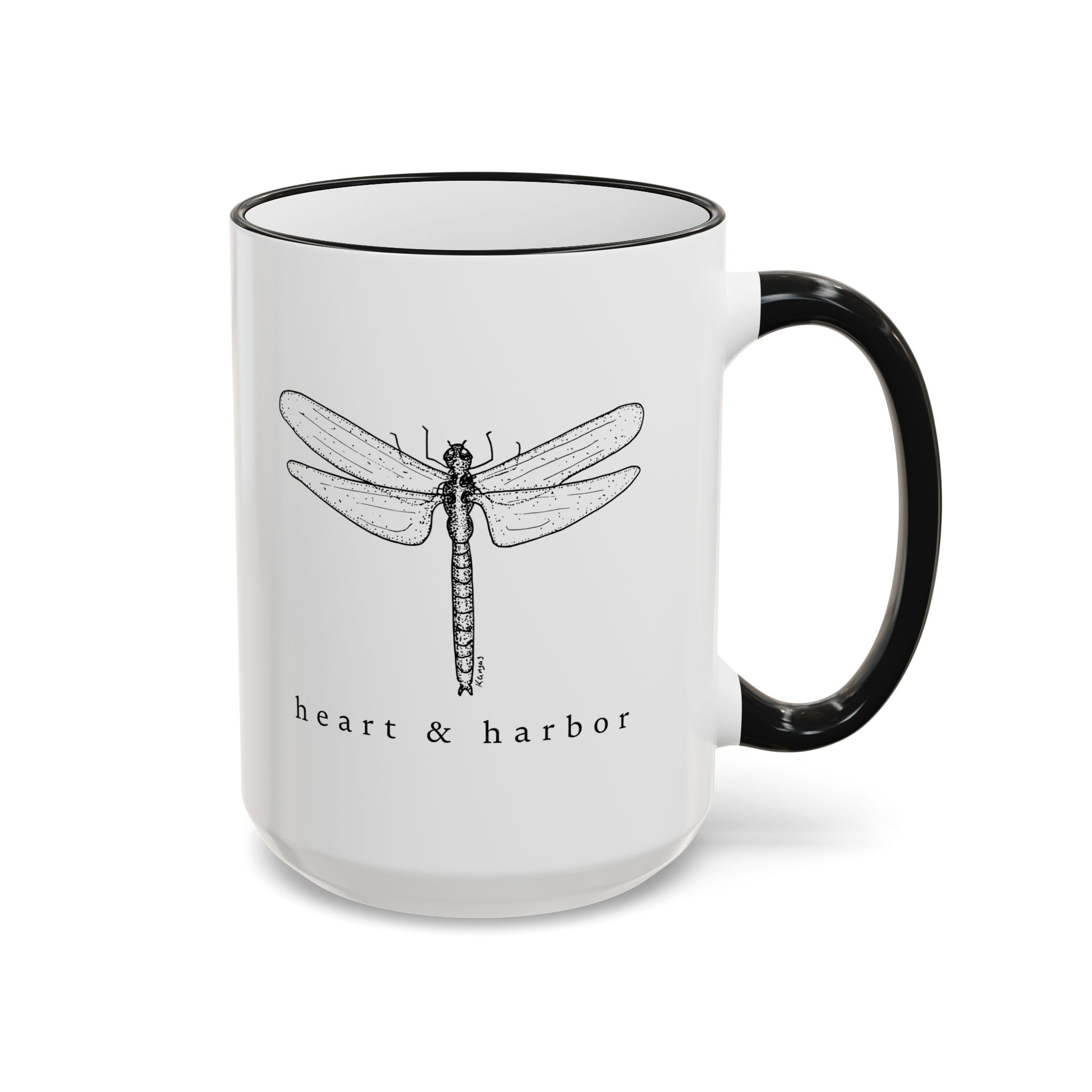 Hand-drawn dragonfly mug for coffee lovers and nature lovers