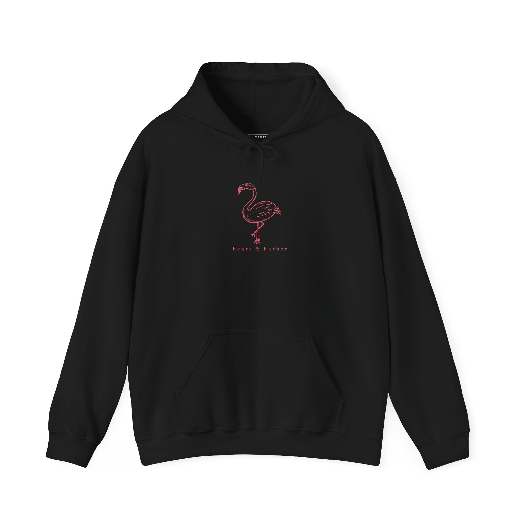 Flamingo hoodie for beach lovers featuring original Heart & Harbor artwork
