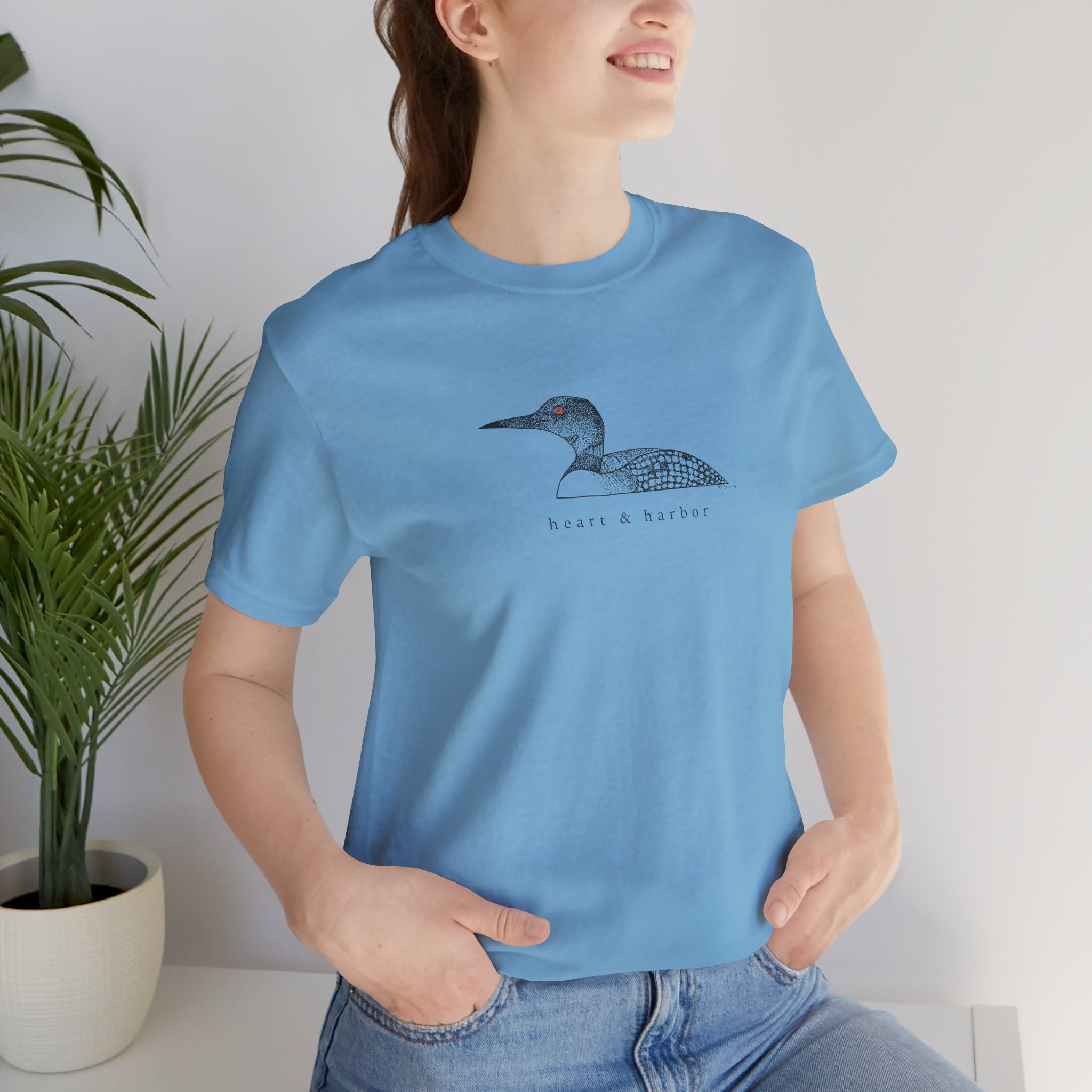 Hand-drawn loon unisex tee from the Heart & Harbor Roots Collection