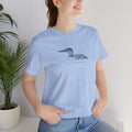 Unisex blue Bella+Canvas 3001 tee featuring original hand-drawn Heart & Harbor common loon artwork