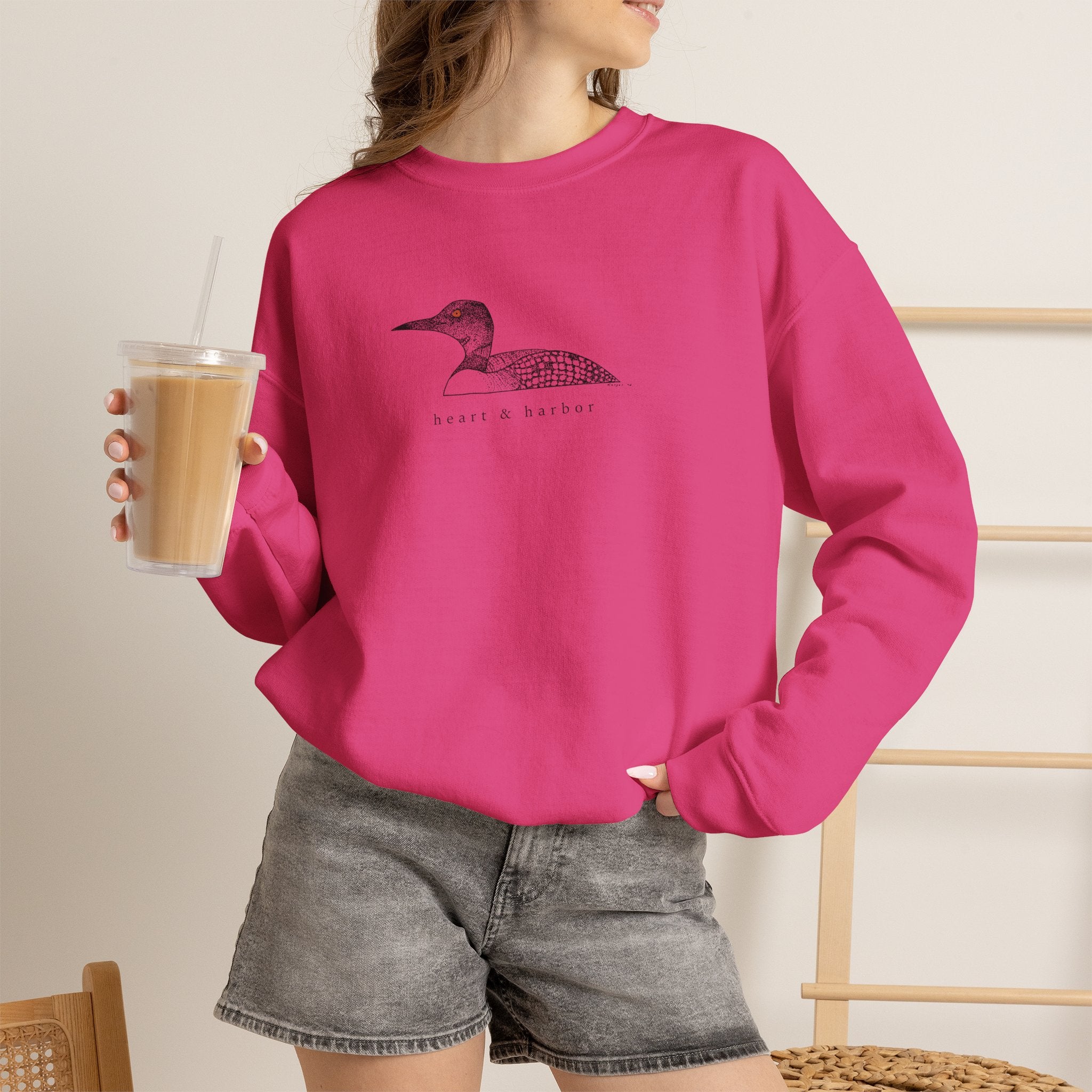 Cozy loon crewneck sweatshirt for cabin weekends, lake mornings, and nature lovers