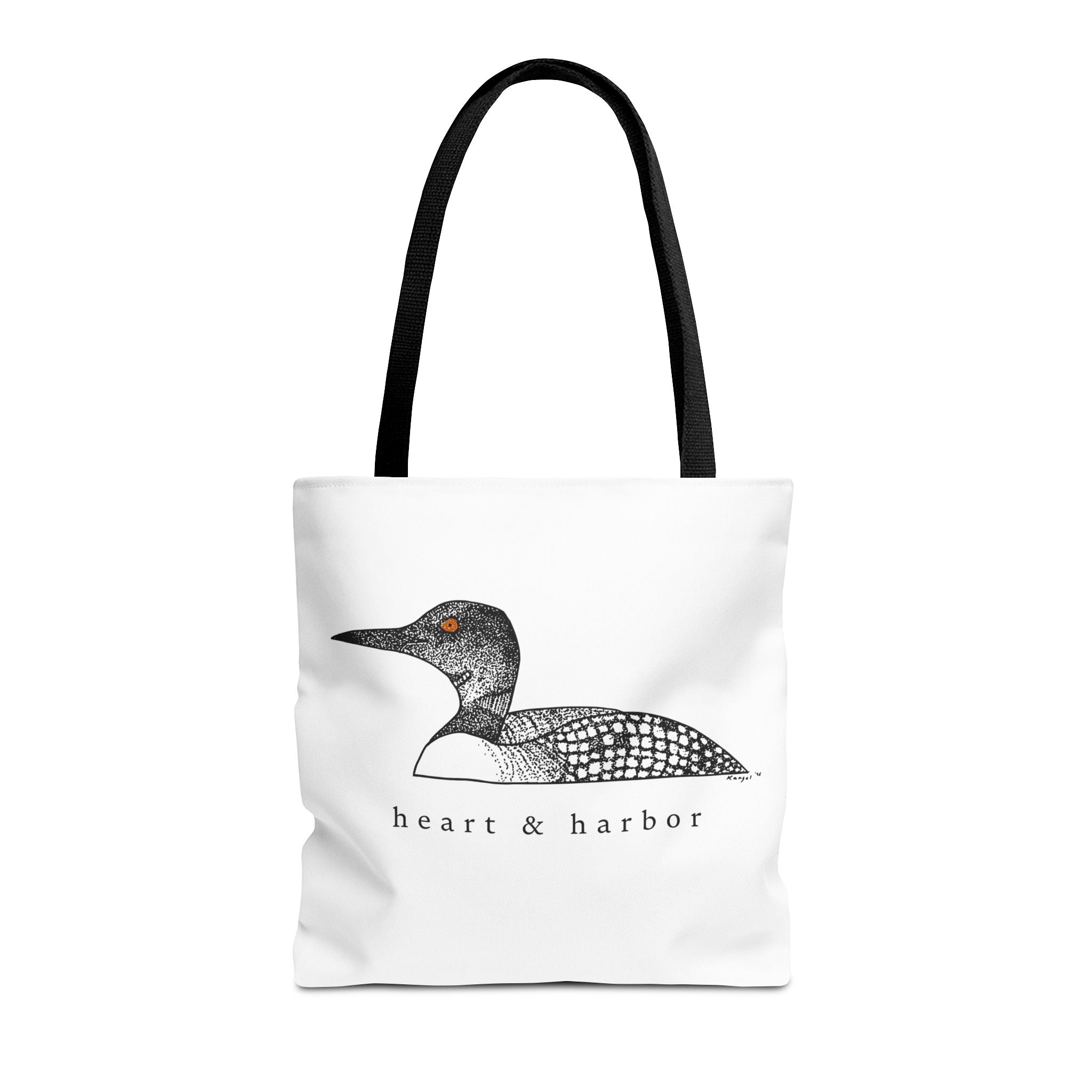 Loon tote bag for lake lovers featuring original Heart & Harbor artwork